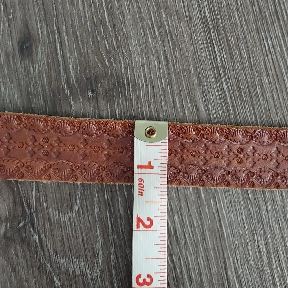 Brown Tooled Embossed Leather Belt 36